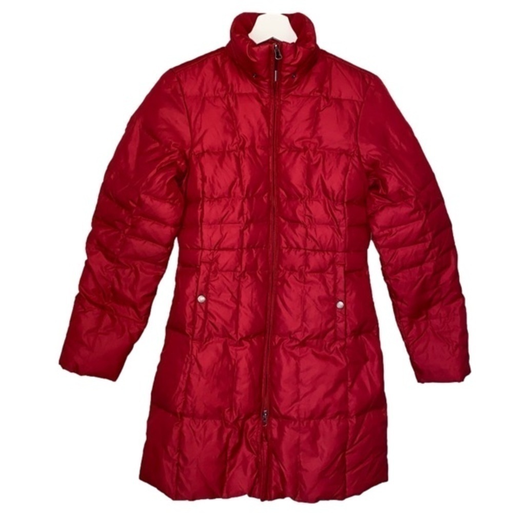 EDDIE BAUER Goose Down Parka Puffer Coat, Burgundy/Red, 2-Way Zip, Women's XS